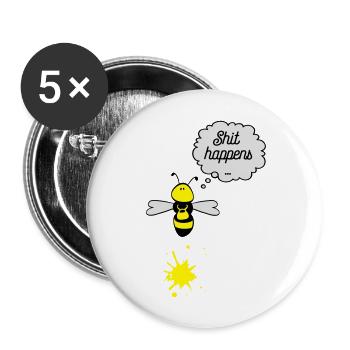 Shit happens bee - Buttons large 2.2''/56 mm (5-pack) - white - Front