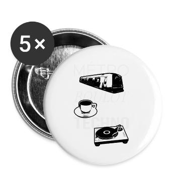 Metro Boulot TECHNO! - Lot de 5 grands badges (56 mm) - blanc - Devant