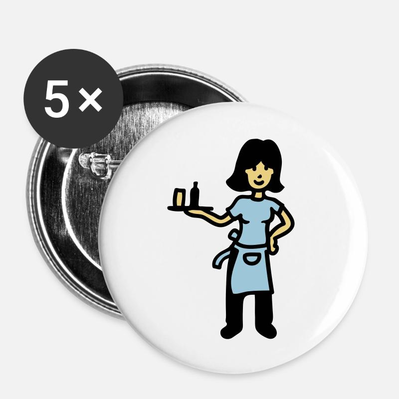 Serveuse 3 - Lot de 5 grands badges (56 mm) - blanc
