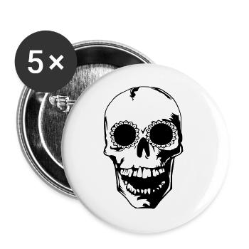 head skull Totenkopf bones beliebt sticker shirt - Buttons groß 56 mm (5er Pack) - Weiß - Vorne