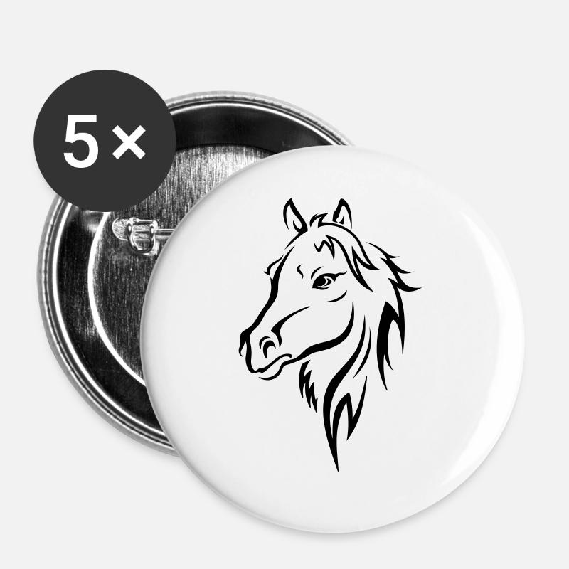 Cheval, étalon, MARE - Lot de 5 grands badges (56 mm) - blanc