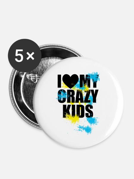 Crazy kids - Buttons groß 56 mm (5er Pack) - Weiß