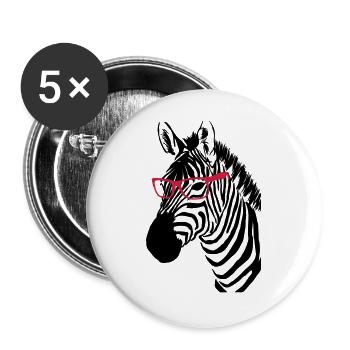 Zebra mit Brille - Buttons groß 56 mm (5er Pack) - Weiß - Vorne