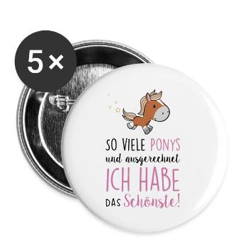 So viele Ponys und ich habe das Schönste - Buttons groß 56 mm (5er Pack) - Weiß - Vorne