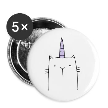 Cadeau mignon chat licorne - Lot de 5 grands badges (56 mm) - blanc - Devant