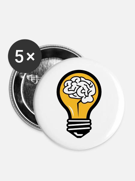 Glühbirne mit einem Gehirn - Buttons groß 56 mm (5er Pack) - Weiß