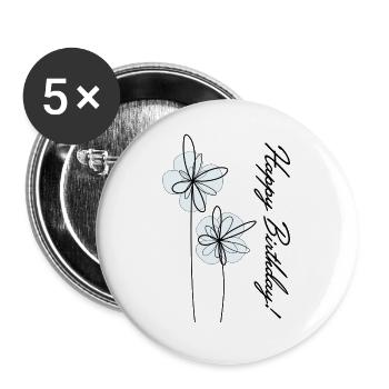 Happy birthday flowery - Buttons large 2.2''/56 mm (5-pack) - white - Front