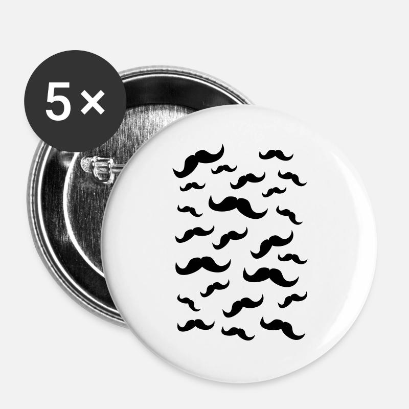 Moustache - Lot de 5 grands badges (56 mm) - blanc