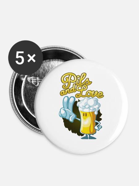 Pils und Liebe Toon - Buttons groß 56 mm (5er Pack) - Weiß