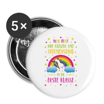 Einhorn Glitzer und Sternenstaub in Erste Klasse - Buttons groß 56 mm (5er Pack) - Weiß - Vorne