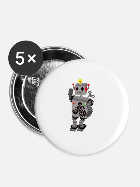roboter - Buttons groß 56 mm (5er Pack) - Weiß