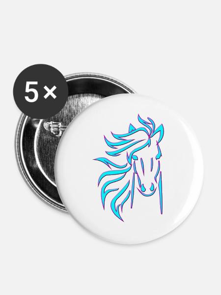 Blue Horse - Buttons groß 56 mm (5er Pack) - Weiß