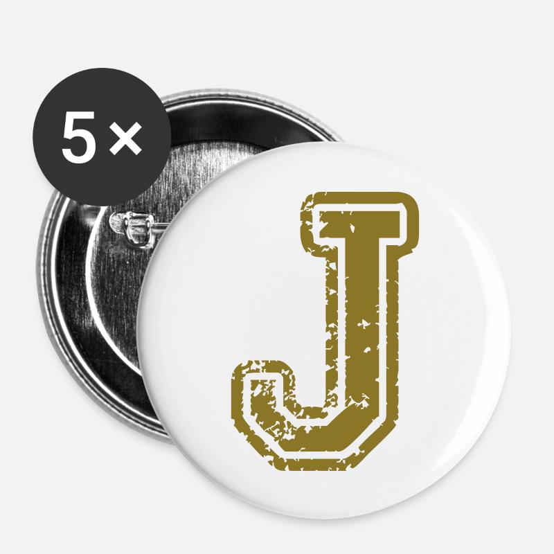 J - Buchstabe - Buttons groß 56 mm (5er Pack) - Weiß