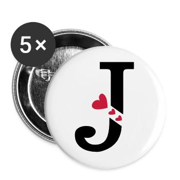 Capital letter J with hearts - Buttons large 2.2''/56 mm (5-pack) - white - Front