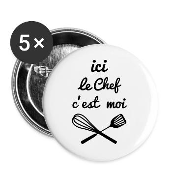 chef cuisine - Lot de 5 grands badges (56 mm) - blanc - Devant