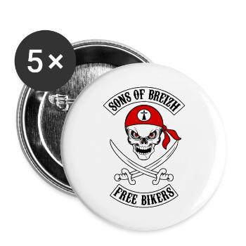 sons of breizh bikers 7 - Lot de 5 grands badges (56 mm) - blanc - Devant