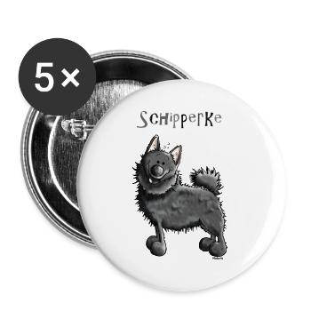 Witziger Schipperke - Hund - Buttons groß 56 mm (5er Pack) - Weiß - Vorne