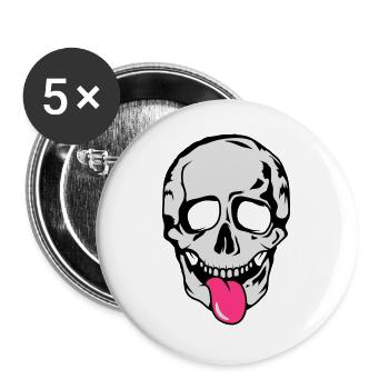 Skull streckt Zunge raus - Buttons groß 56 mm (5er Pack) - Weiß - Vorne