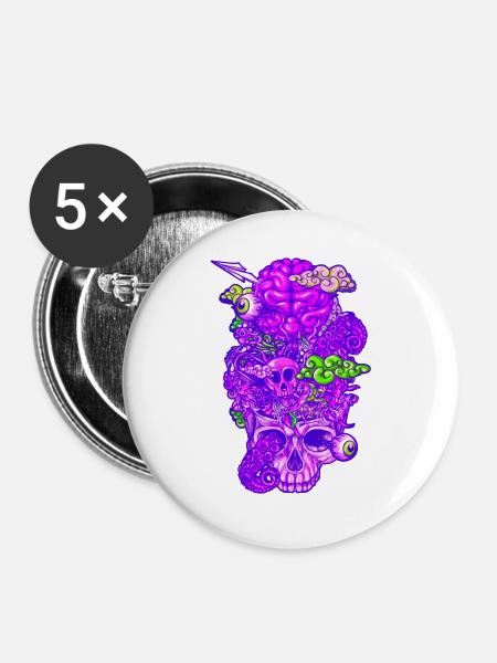 Brain Doodle Strong - Buttons groß 56 mm (5er Pack) - Weiß