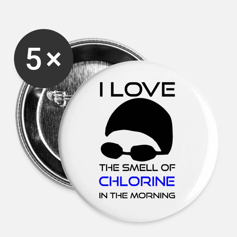 Swimming Saying Chlorine Smell - Buttons large 2.2''/56 mm (5-pack) - white