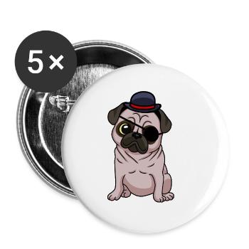 Fantasy Mops Hund Augenklappe Hunde Hut Kind - Buttons groß 56 mm (5er Pack) - Weiß - Vorne