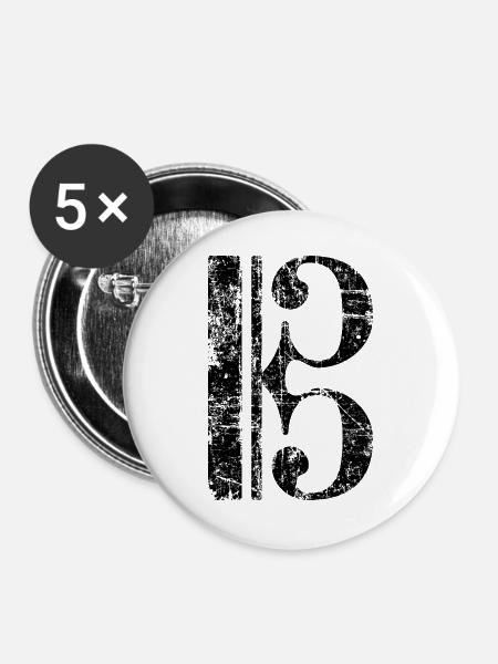 Altschlüssel, Bratschenschlüssel, Tenorschlüssel - Buttons groß 56 mm (5er Pack) - Weiß