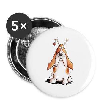 Basset Hound celebrates Christmas I dog gift - Buttons large 2.2''/56 mm (5-pack) - white - Front