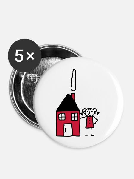 Frau am Haus - V2 - Buttons groß 56 mm (5er Pack) - Weiß