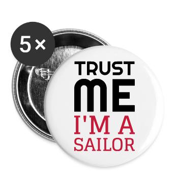 Seemann / Boot / Seebär / Segelboot - Buttons groß 56 mm (5er Pack) - Weiß - Vorne
