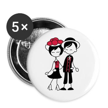 Doux couple de la Forêt-Noire - Bollenhut & Tracht - Lot de 5 grands badges (56 mm) - blanc - Devant