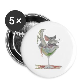 Ratfoodz' Rattini - Cocktailratte im Glas - Buttons groß 56 mm (5er Pack) - Weiß - Vorne