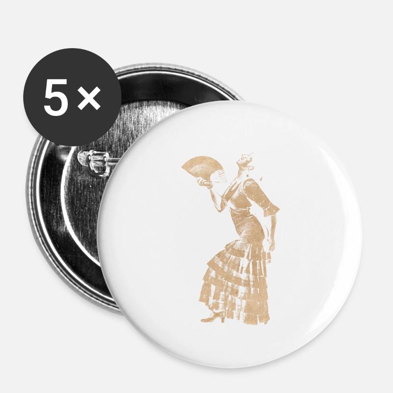 Flamenco Dancer Sevillana - Buttons large 2.2''/56 mm (5-pack) - white