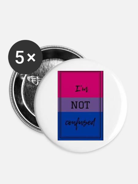 "Ich bin nicht verwirrt" bisexuelle Stolzware - Buttons groß 56 mm (5er Pack) - Weiß