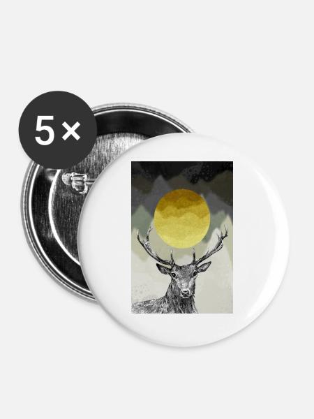 Hirsch - Buttons groß 56 mm (5er Pack) - Weiß