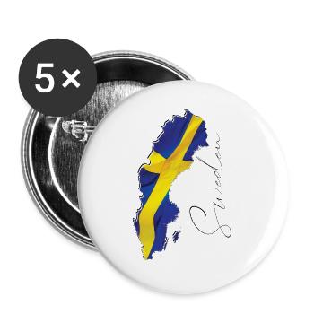 Schweden Flagge in der Schweden Landkarte EN - Buttons groß 56 mm (5er Pack) - Weiß - Vorne
