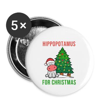 Hippopotamus for Christmas Hippo Lover Poison - Buttons large 2.2''/56 mm (5-pack) - white - Front