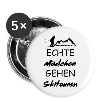 Mädchen Skitouren Geschenkidee Ski Tour Tourenski - Buttons groß 56 mm (5er Pack) - Weiß - Vorne