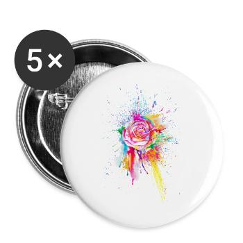 Rose Blume Flower Color Splash - Buttons groß 56 mm (5er Pack) - Weiß - Vorne