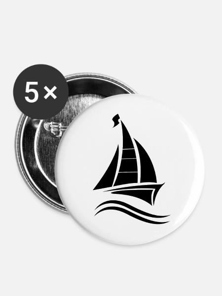 Segeln Segelboot Segelschein - Buttons groß 56 mm (5er Pack) - Weiß