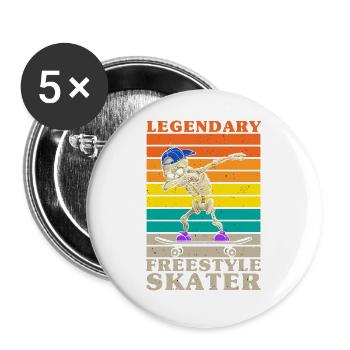 Dabbing Skelett Skater Skateboard Longboard - Buttons groß 56 mm (5er Pack) - Weiß - Vorne
