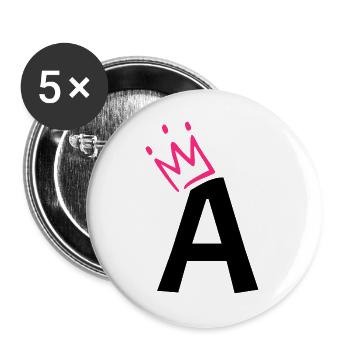Letter A with crown - Buttons large 2.2''/56 mm (5-pack) - white - Front