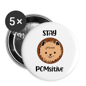Stay Pomsitive Pomeranian Dog Pom Pomeranians - Buttons groß 56 mm (5er Pack) - Weiß - Vorne