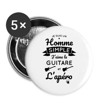 Homme simple aime la guitare et l'apéro - Lot de 5 grands badges (56 mm) - blanc - Devant