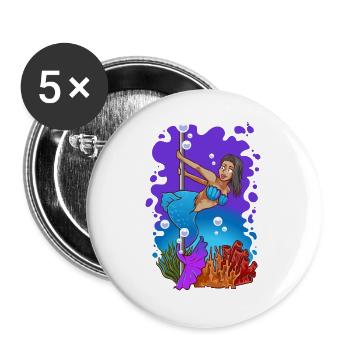 Funny Pole Dance Mermaid Fitness Workout - Buttons groß 56 mm (5er Pack) - Weiß - Vorne