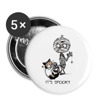 Maman et Chat - Motif d’Halloween - C’est effrayant - Lot de 5 grands badges (56 mm) - blanc - Devant