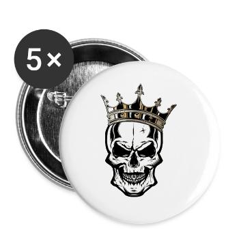 tete de mort couronne crane fantaisie pirate - Lot de 5 grands badges (56 mm) - blanc - Devant