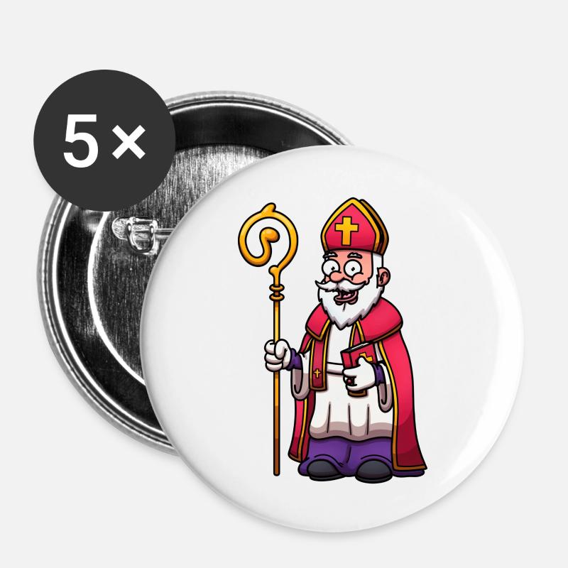 Saint Nicholas - Buttons large 2.2''/56 mm (5-pack) - white