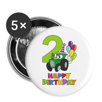 Zweiter Geburtstag 2 Jahre alt Trekker Traktor - Buttons groß 56 mm (5er Pack) - Weiß - Vorne
