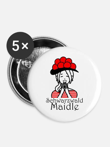 Lustiges Schwarzwald Maidle Bollenhut Design - Buttons groß 56 mm (5er Pack) - Weiß