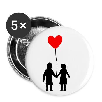 Enfants avec cœur - Balloon, Be my valentine - Lot de 5 grands badges (56 mm) - blanc - Devant